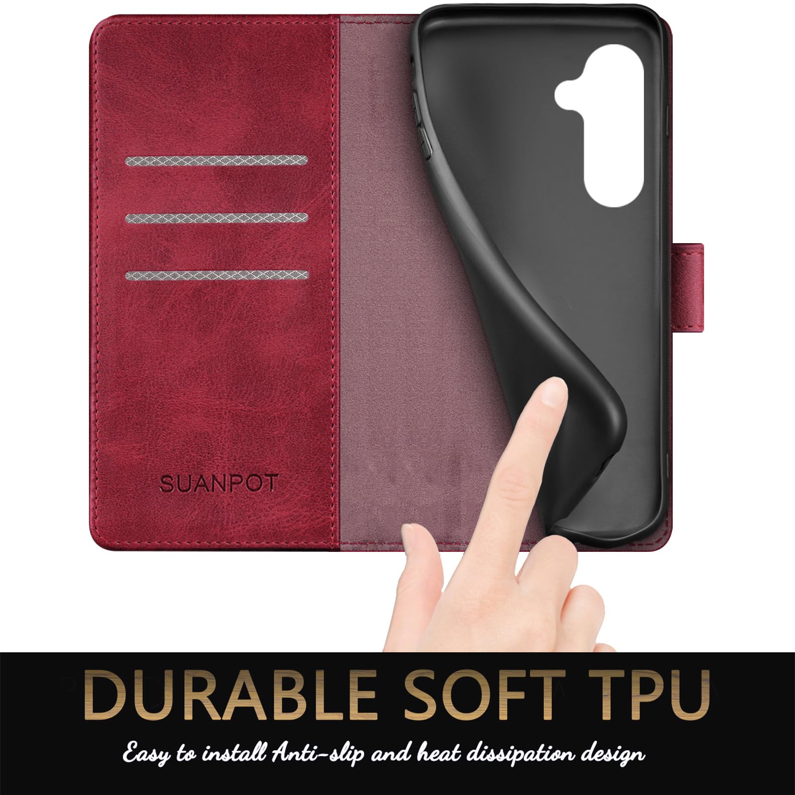 SUANPOT Samsung Galaxy S24 Plus Wallet Case with RFID Blocking & Credit Card Slots - PU Leather Flip Book Protective Cover for S24+ (Red) - Perfect for Work, Travel & Daily Commute