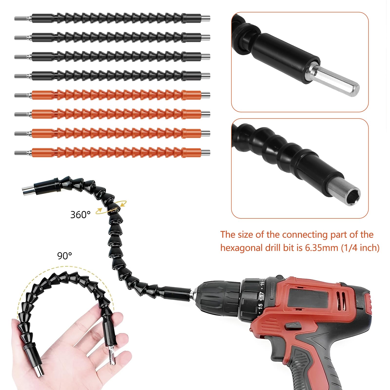 8Pcs Flexible Drill Bit Extension Set - 1/4 Inch Bendable Soft Shaft Screwdriver with Hex Shank | Premium Drill Bit Extender Holder Kit for Tight Spaces & Hard-to-Reach Areas | Ideal for DIY, Home Repair, and Professional Use