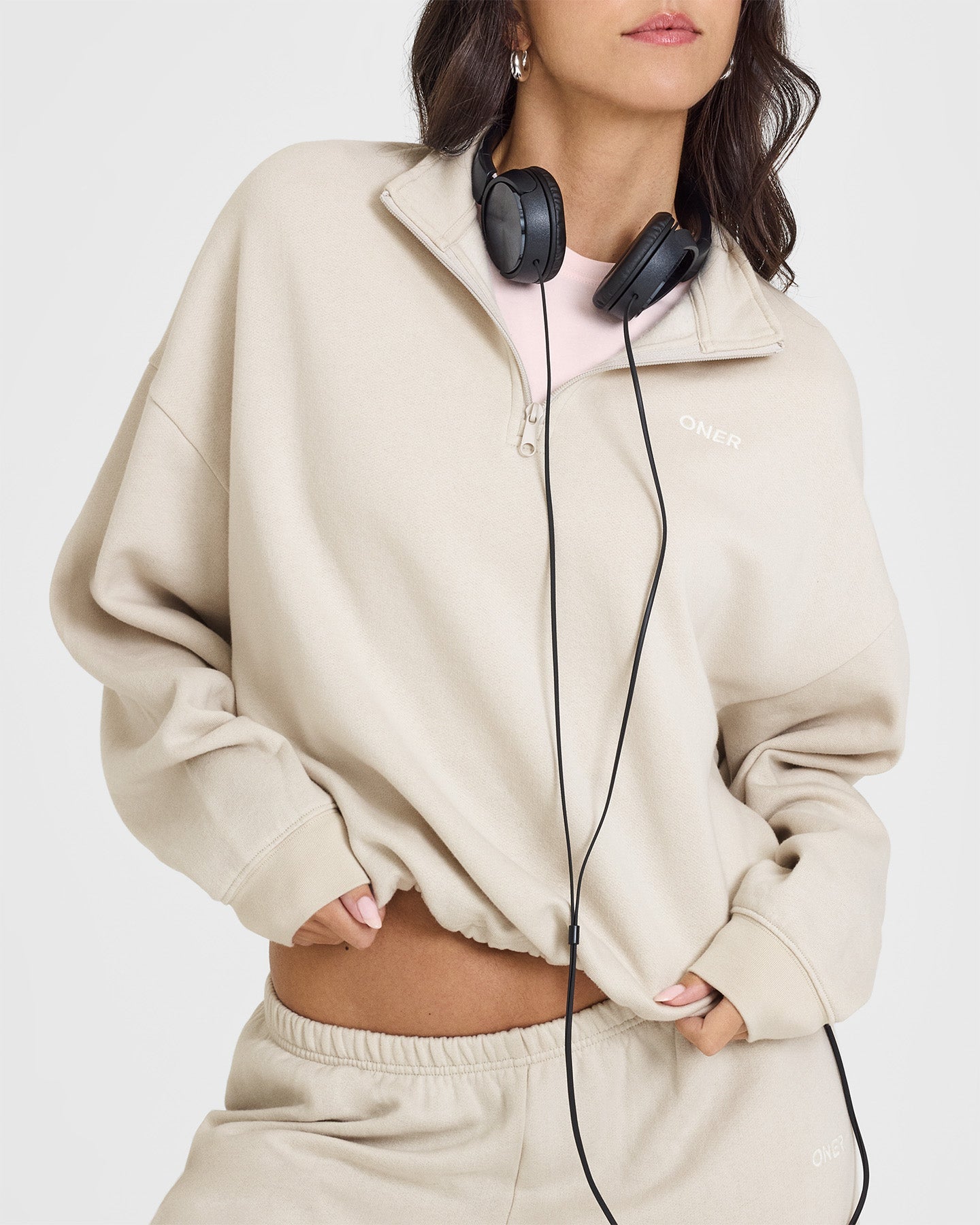 Mid Weight 1/4 Zip Sweatshirt for Men & Women | Comfortable Pullover Fleece Hoodie in Sand Color | Perfect for Hiking, Running & Casual Wear