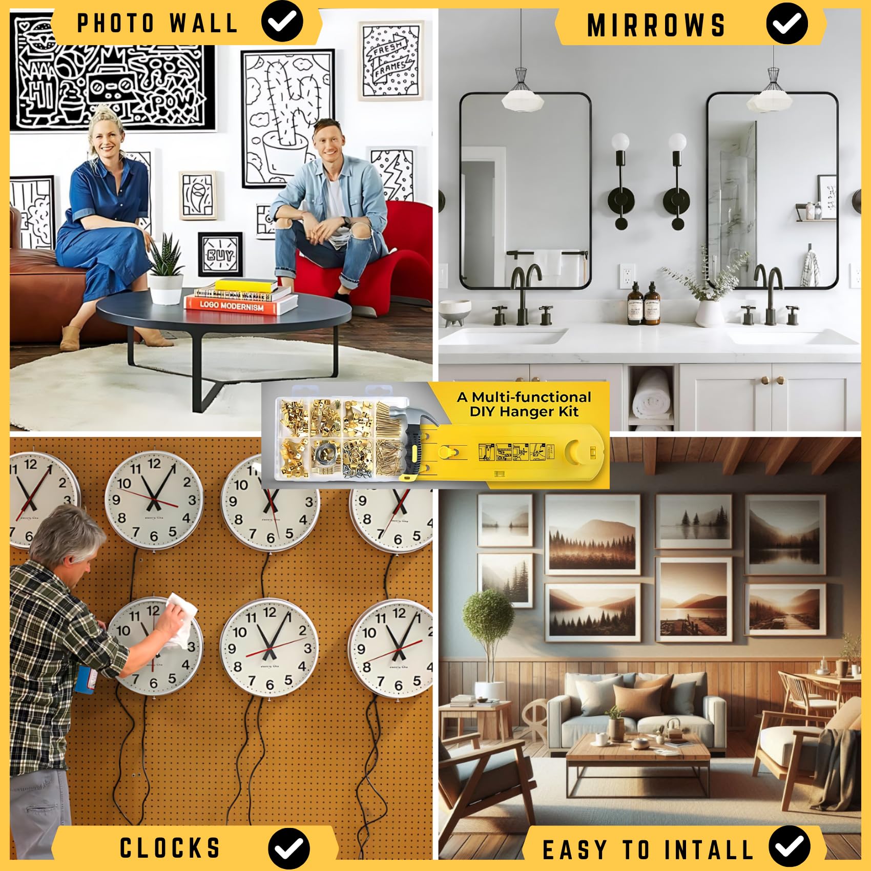 225-Piece Picture Hanging Kit with Easy Level Ruler, 2 Hammers & Wall Hanging Hardware - Perfect for Frames, Mirrors & Home Decor Installation