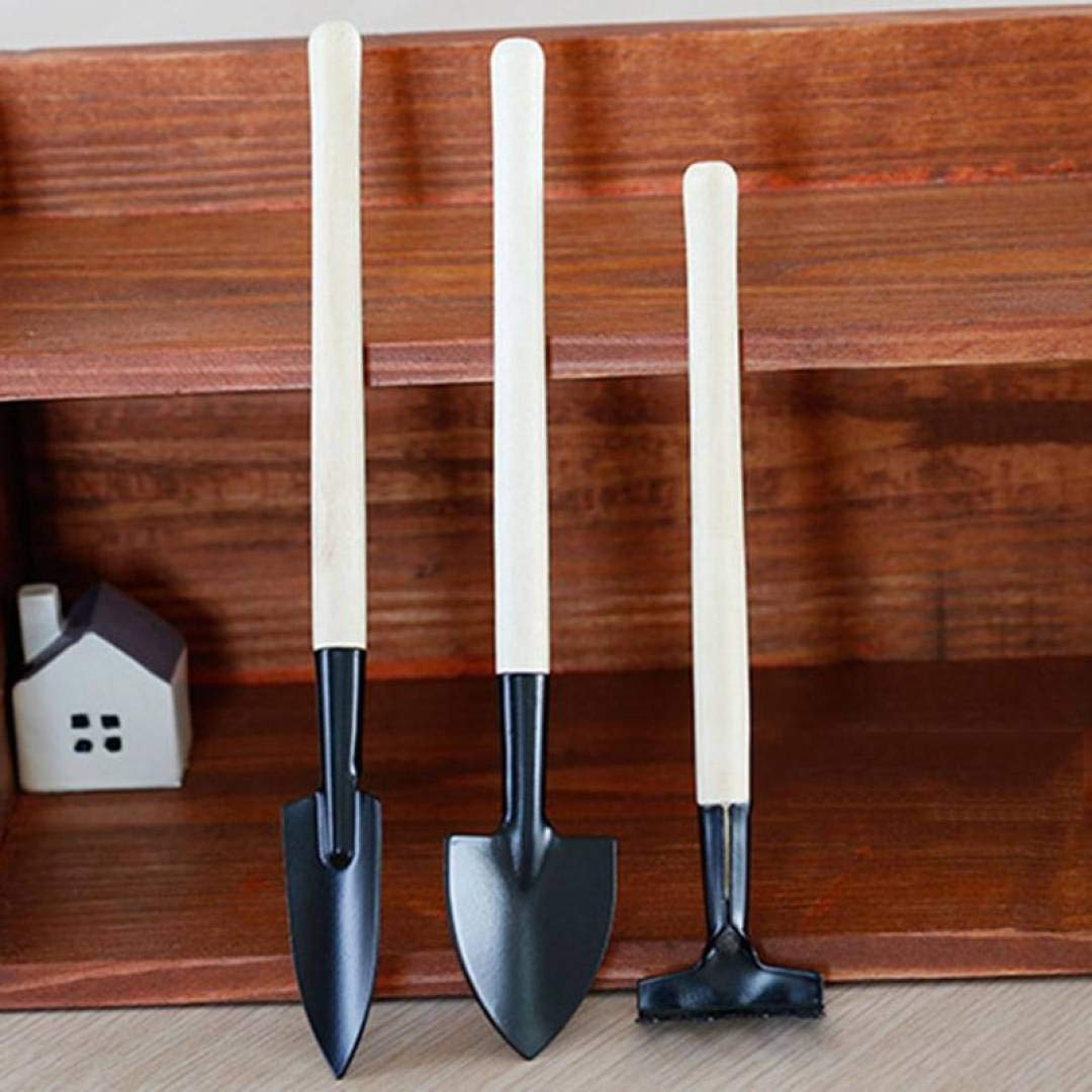 LUCACO Mini Garden Tool Set - 3 Piece Wooden Handle Shovel, Rake & Harrow for Kids | Durable Children's Gardening Tools for Planting, Weeding & Outdoor Activities