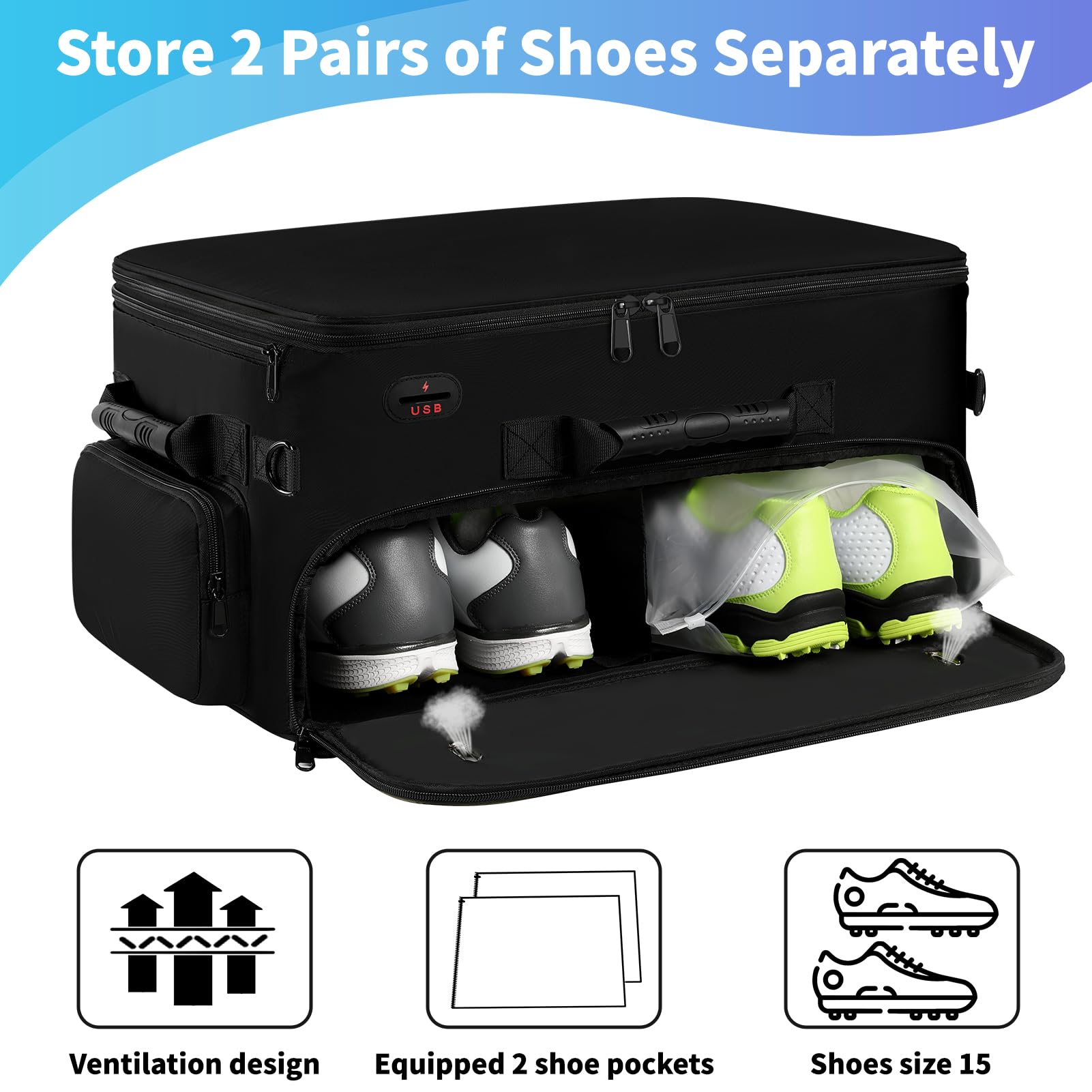 Mogplof Extra Large 2 Layer Golf Trunk Organizer - Water-Resistant Durable Golf Bag for Shoes, Balls, Tees & Accessories (20