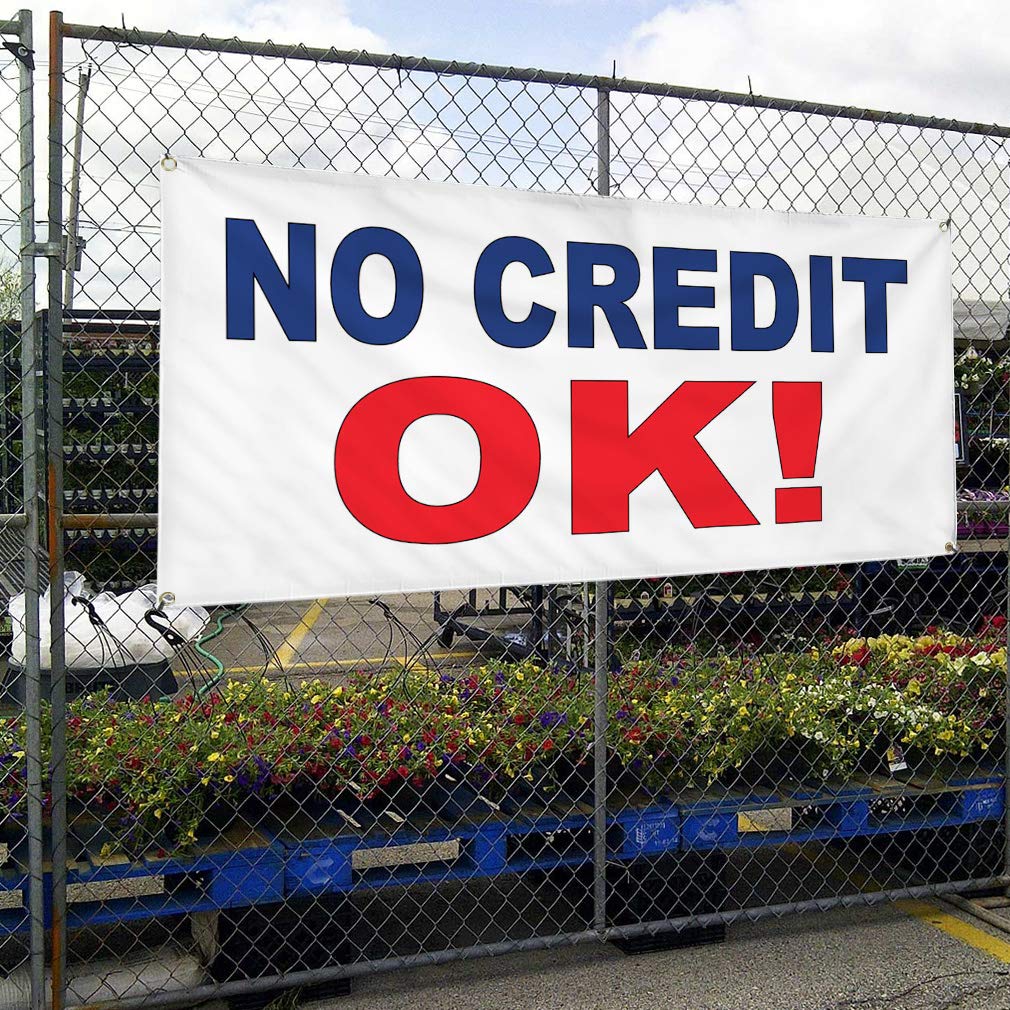 Vinyl Banner Multiple Sizes (60x144 Inches) - Weatherproof Outdoor Business Signs with 10 Grommets - Red & Blue - No Credit Check Needed - Perfect for Yard Sales, Construction Sites, and Industrial Advertising