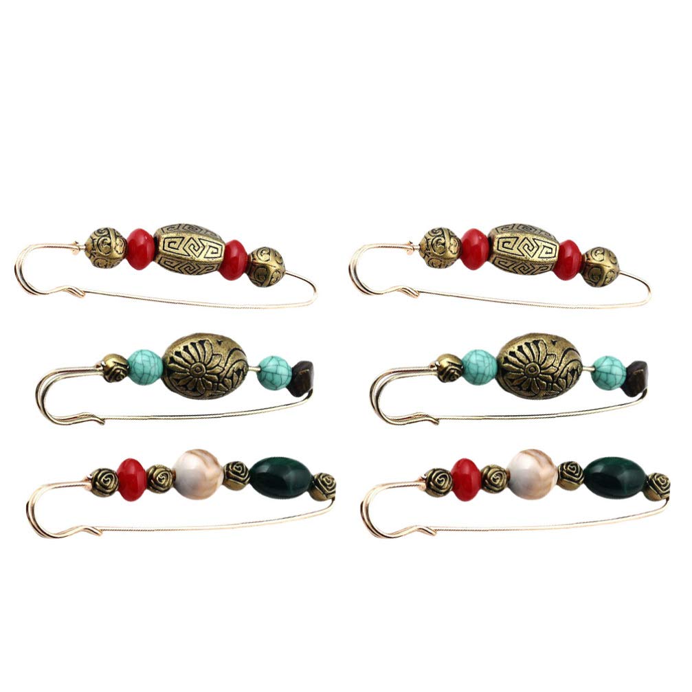 ABOOFAN 6-Piece Vintage Beaded Brooch Pin Set - Retro Safety Pin Clips for Sweaters, Shawls, Scarves & Bags - Elegant Lapel Pins for Women's Clothing & Accessories | Perfect for Outfits, Gifts & Fashion Statements