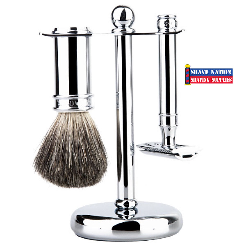 Edwin Jagger DE89 Chrome Safety Razor Set for Men - Double Edge Barber Shaving Kit with Chrome Plated Handle & Blades - Perfect for Wet Shaving, Travel & Gift Giving