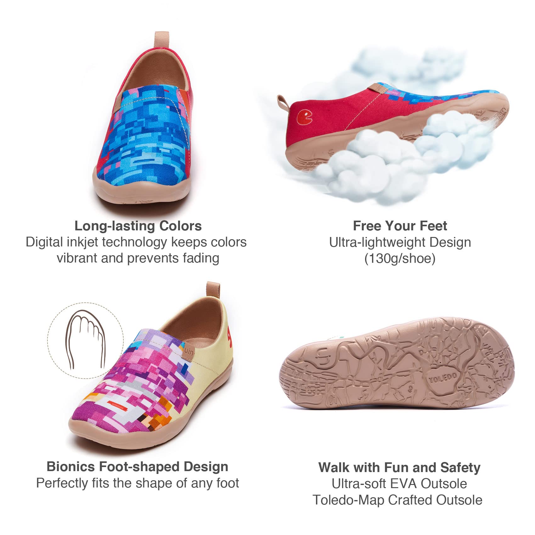 UIN Women's Slip On Loafers - Lightweight Casual Walking Shoes for Travel & Everyday Wear | Breathable Comfort Flats with Geometric Design | Perfect for Work, Commuting & Weekend Outings