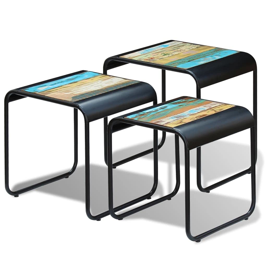 Vintage Industrial Nesting Coffee Table Set of 3 - Wooden Sofa End Tables with Steel Frame for Living Room, Bedroom (Multicolor) | Perfect for Small Spaces, Modern Farmhouse Decor & Apartment Furniture