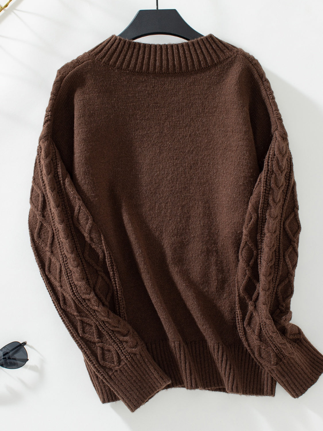 Cozy Cable Knit Notched Long Sleeve Sweater for Women - Winter Pullover with Elegant Neckline | Perfect for Office, Date Night & Holiday Outfits
