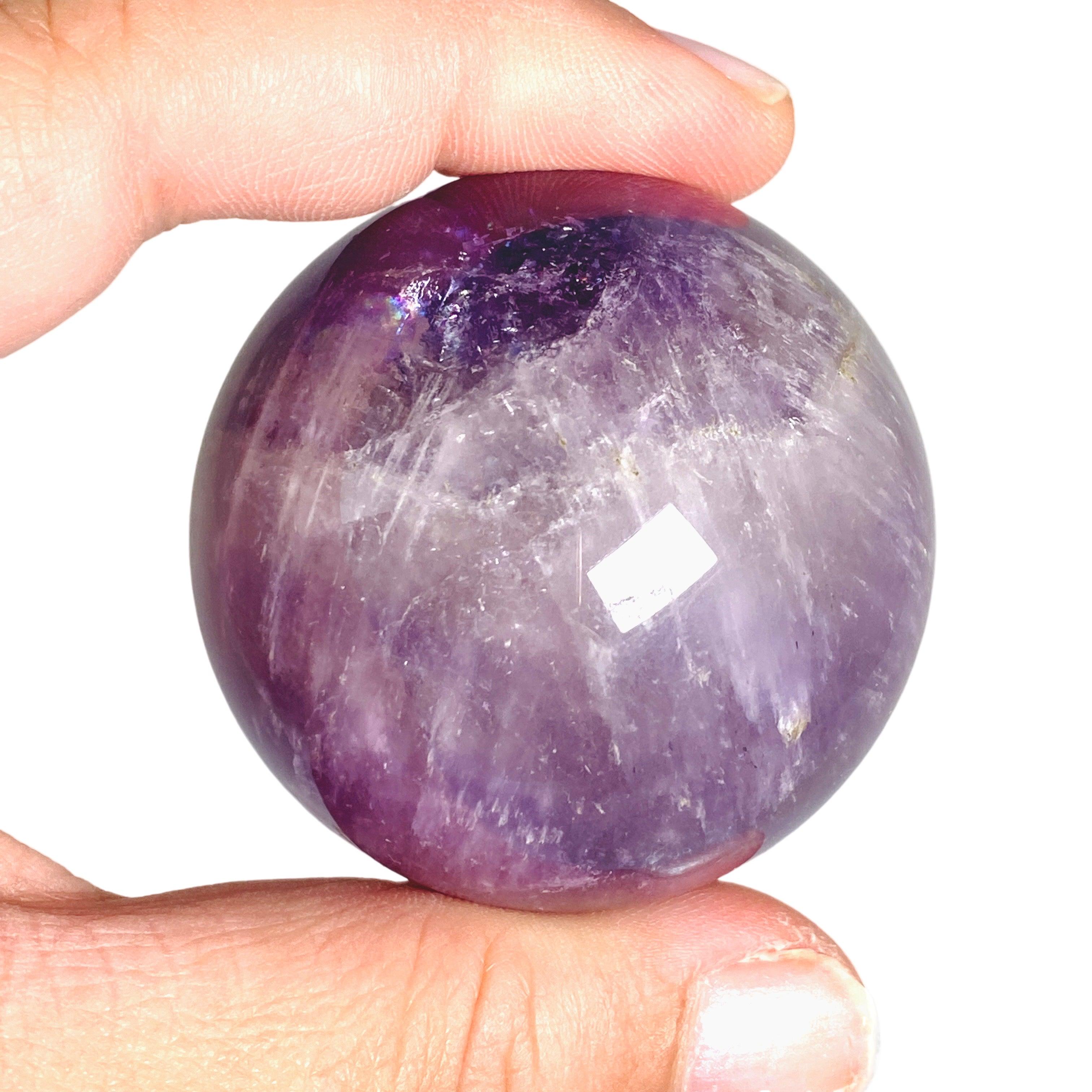 Natural Amethyst Crystal Sphere - AMS 02 Healing Stone for Meditation, Reiki, and Home Decor | Perfect for Spiritual Healing, Energy Work, and Office Desk Display