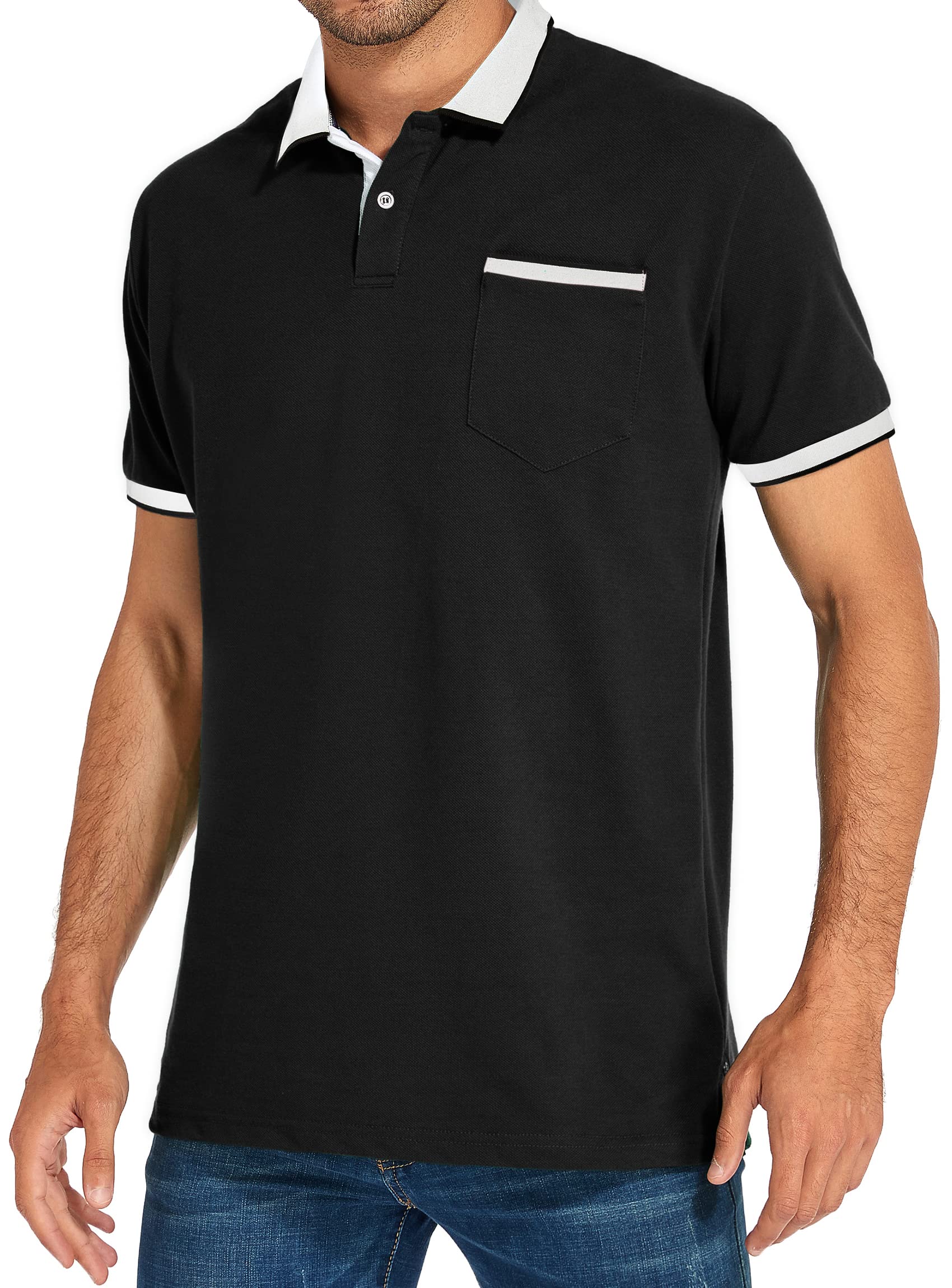 Men's Short Sleeve Polo Shirts - Breathable Casual Summer Golf Shirt with Pocket | Comfortable Basic Tee for Work, Sports & Outdoor Activities | Perfect for Golf, Office & Weekend Wear