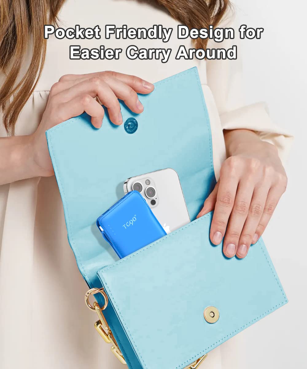 TG90° 10000mAh Power Bank with Built-in Cables - Portable Charger for iPhone & Android Phones | Fast Charging Battery Pack for Travel, Camping & Emergency Power Backup