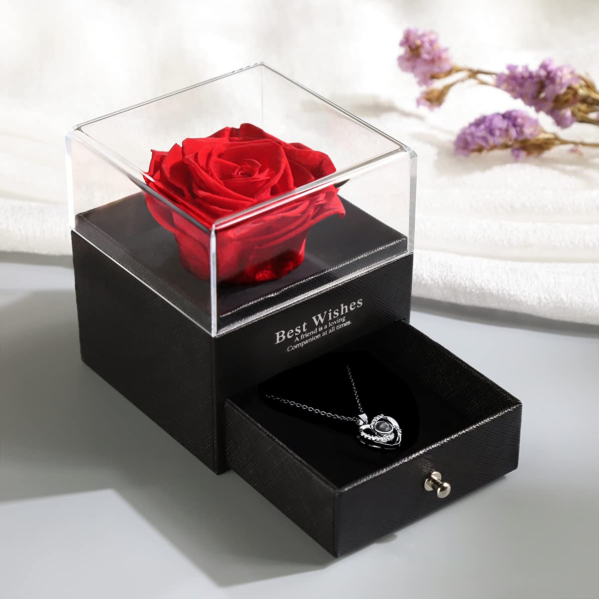 Eternal Rose Gift Box for Women - Handmade Rose Flower Necklace for Mom, Wife, Anniversary, Birthday, Wedding & Christmas - Romantic Home Decor & Jewelry Present for Her - Perfect for Valentine's Day, Mother's Day & Special Occasions