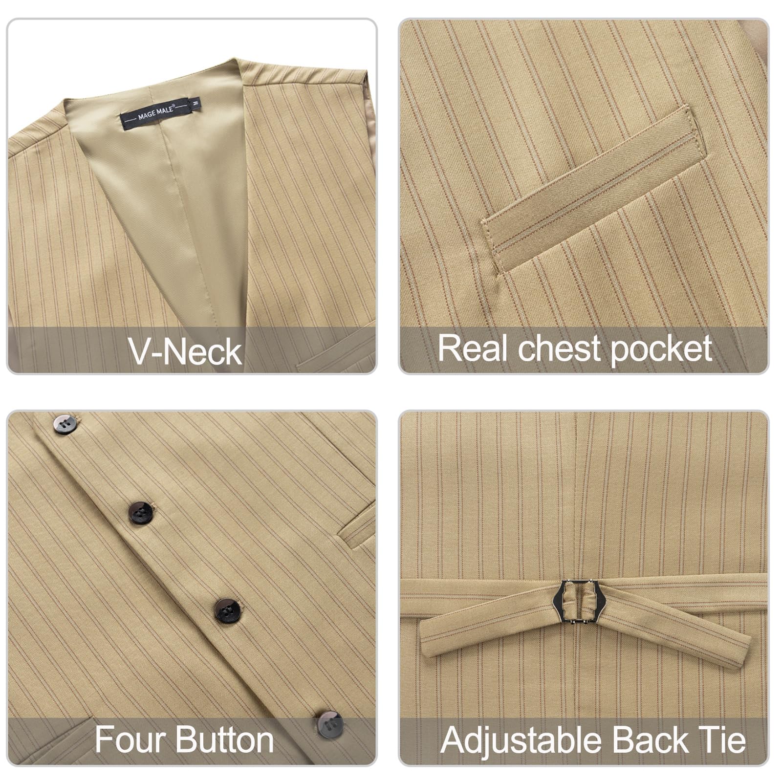 Stylish MAGE MALE Men's Pinstripe Suit 2-Piece Set with Vest & Pants | Slim Fit Wedding Tuxedo for Groomsmen | Summer Formal Prom Outfit | Perfect for Weddings, Business Events & Special Occasions