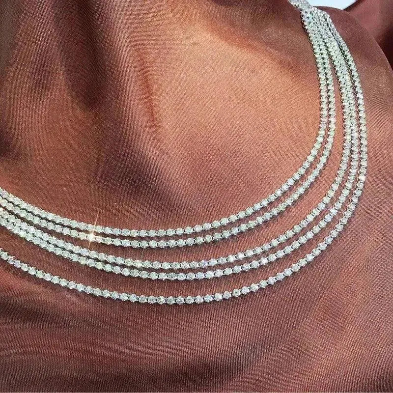 18K White Gold 4CT Real Diamond Tennis Necklace for Women - 40cm Length, Au750 - Perfect for Senior Banquet, Wedding, Party & Special Occasion Jewelry Gift