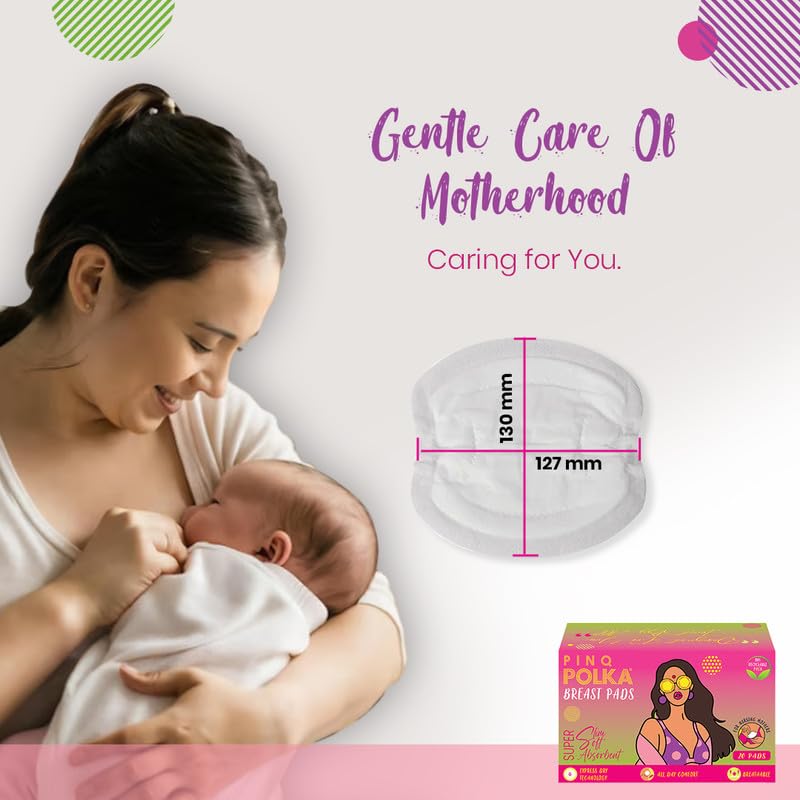 PINQ POLKA Ultra Thin Super Absorbent Disposable Nursing Pads for Breastfeeding Mothers | Leakproof & Breathable Cotton Feel Nipple Pads | Pack of 20 | Ideal for Daily Use, Travel & Postpartum Care