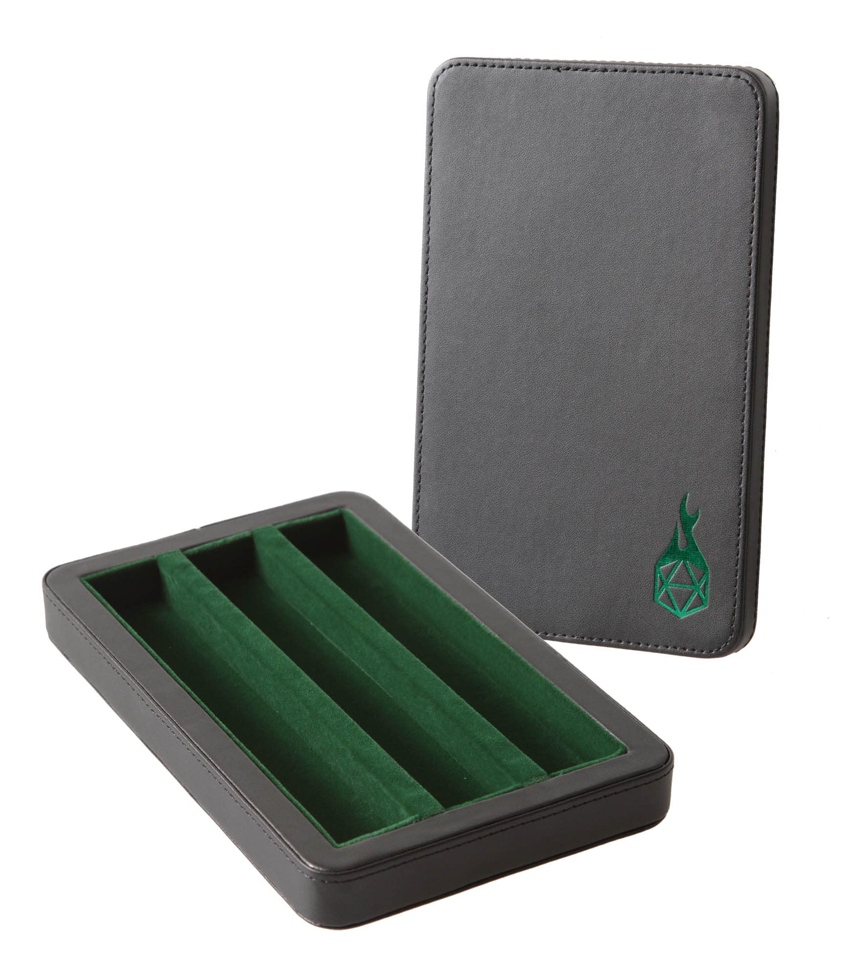 Premium 3-Row Metal Dice Storage Case with Magnetic Lid - Felt-Lined Protector for Polyhedral Dice Sets - Durable Combination Box & Tray - Ideal for D&D, MTG, RPG Gaming Accessories & Tabletop Collectors (Green)