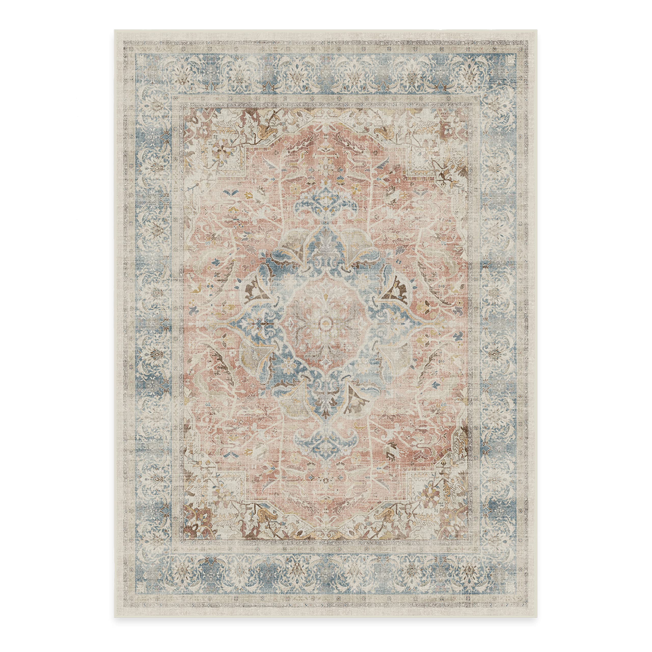 Ruggable Washable 5x7 Area Rug - Sarrah Coral | Non-Slip Premium Rug for Living Room, Bedroom, Kitchen, Office & Classroom | Perfect for High-Traffic Areas & Pet-Friendly Homes