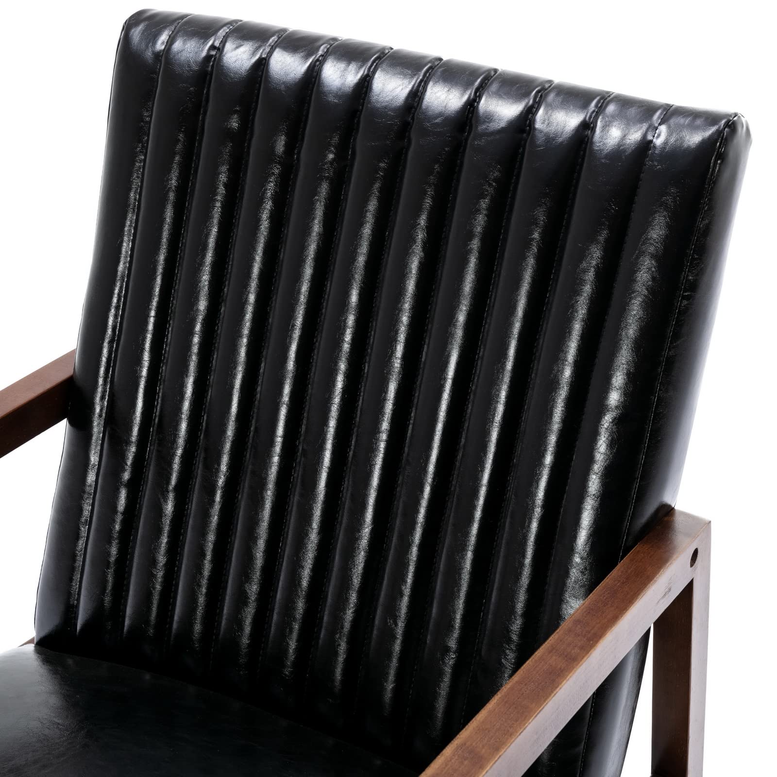 Wahson Set of 2 Mid Century Modern Wood Rocking Chairs - Faux Leather Upholstered Farmhouse Nursing & Living Room Rocker - Comfortable Lounge Chair for Bedroom, Nursery, Porch & Patio - Black (Perfect for Relaxing, Nursing Babies or Decorating Farmhouse Living Spaces)