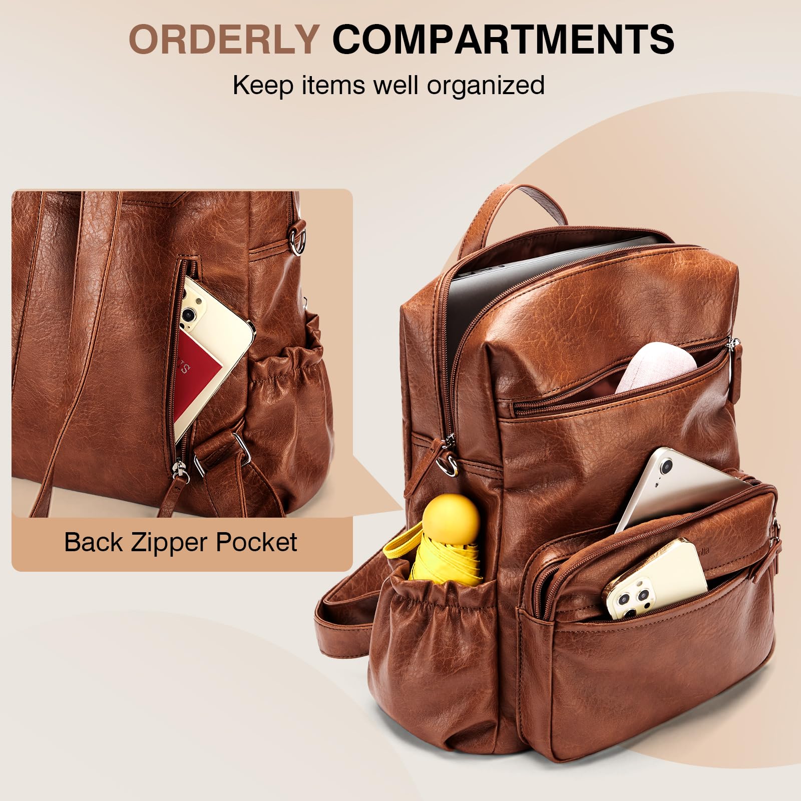 Marvolia Women's PU Leather Backpack Purse - Large Fashion Designer Travel Backpack & Shoulder Bag for Ladies (Brown) - Perfect for Work, School & Travel Accessories