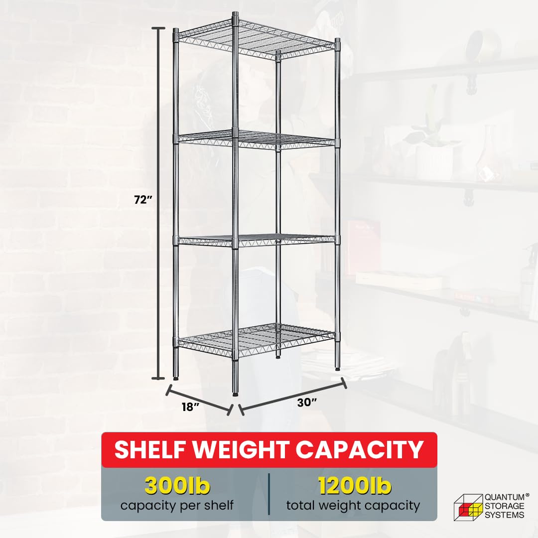 Quantum Storage Systems RWR72-1830LD Adjustable Wire Chrome Shelving Unit - 4 Shelves, 72