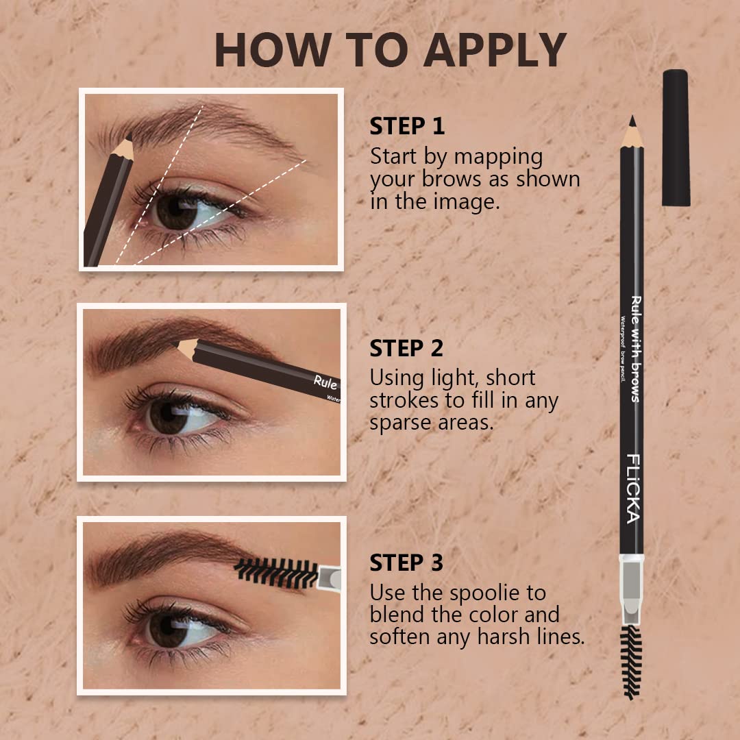 FLiCCA Eyebrow Pencil with Spoolie - Long-lasting Natural Brows for Daily Makeup