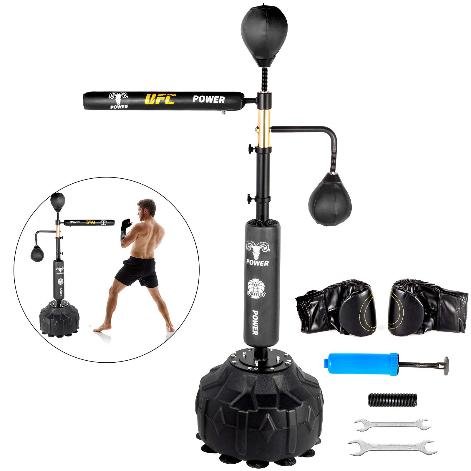 Happybuy Boxing Speed Trainer - Adjustable Height Punching Bag with Spinning Bar, Reflex Ball & Gloves | Free Standing Speed Bag for Boxing Training | Ideal for Adults & Kids | Home Gym & Martial Arts Practice