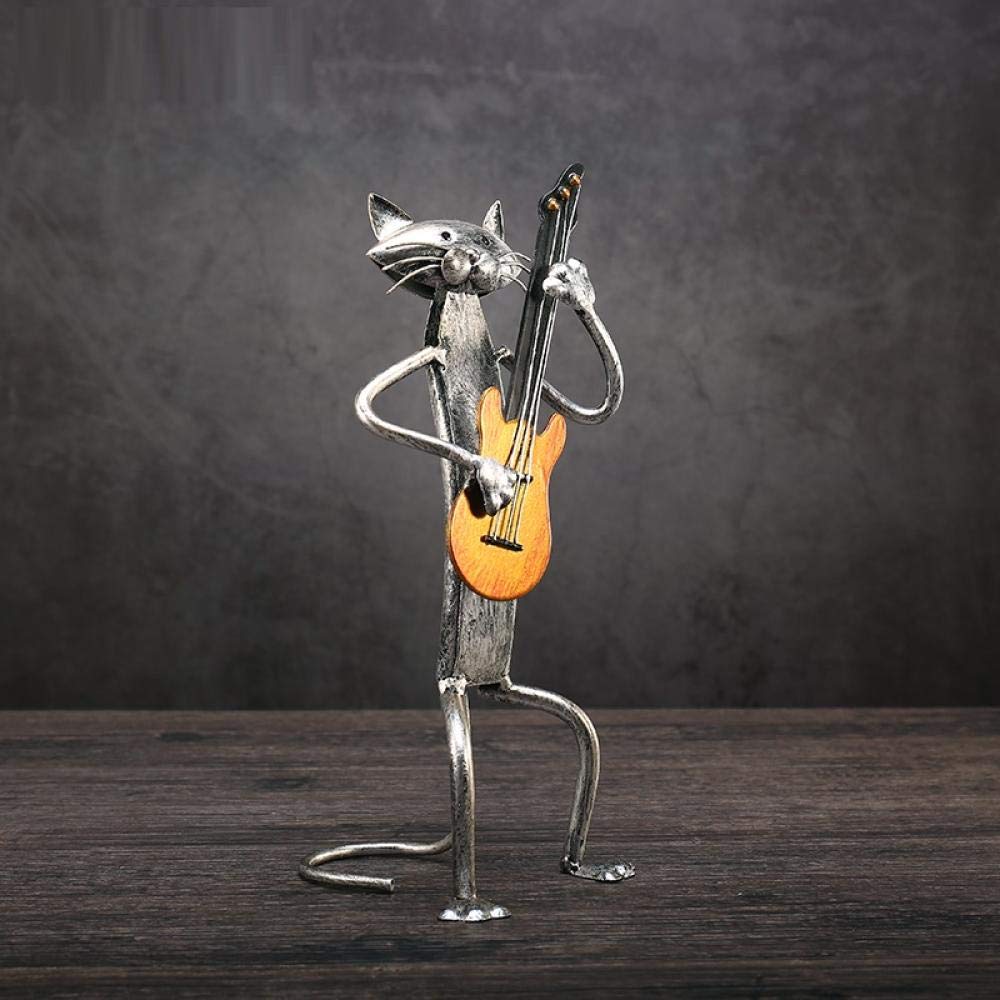 Metal Animal Statues - Home Decor Gifts for Music Lovers (Guitar, Saxophone, Singing Cat)