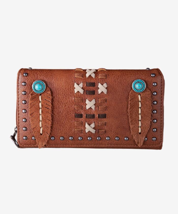 Montana West Feather Whipstitch Wallet for Women - Stylish Leather Card Holder with RFID Protection - Perfect for Everyday Use, Travel & Gift Giving