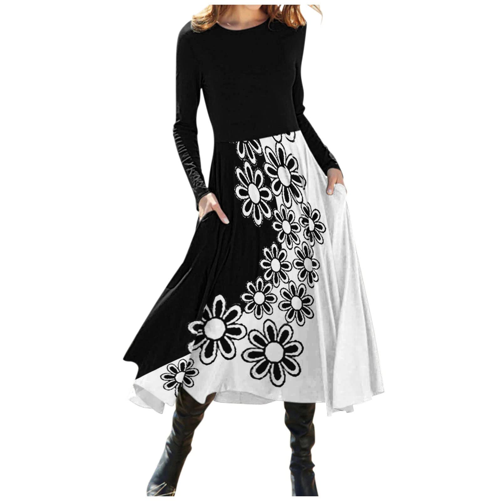 Elegant Long Sleeve Floral Midi Wedding Dress for Women - Lightweight Polyester Ruffled Tunic Dress for Summer Weddings, Bridal Shower & Garden Party