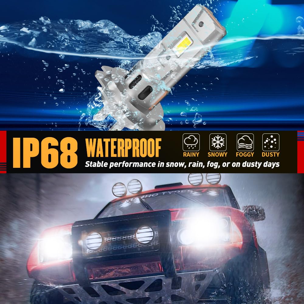 H7 LED Bulbs 30000LM Super Bright - High/Low Beam 6500K Cool White - 150W with Cooling Fan - No Adapter Needed - 1:1 Mini Size - Plug & Play - H7 LED Fog Light Bulbs (Pack of 2) - Perfect for Cars, Trucks, SUVs & Motorcycles - Upgrade Your Night Driving Safety