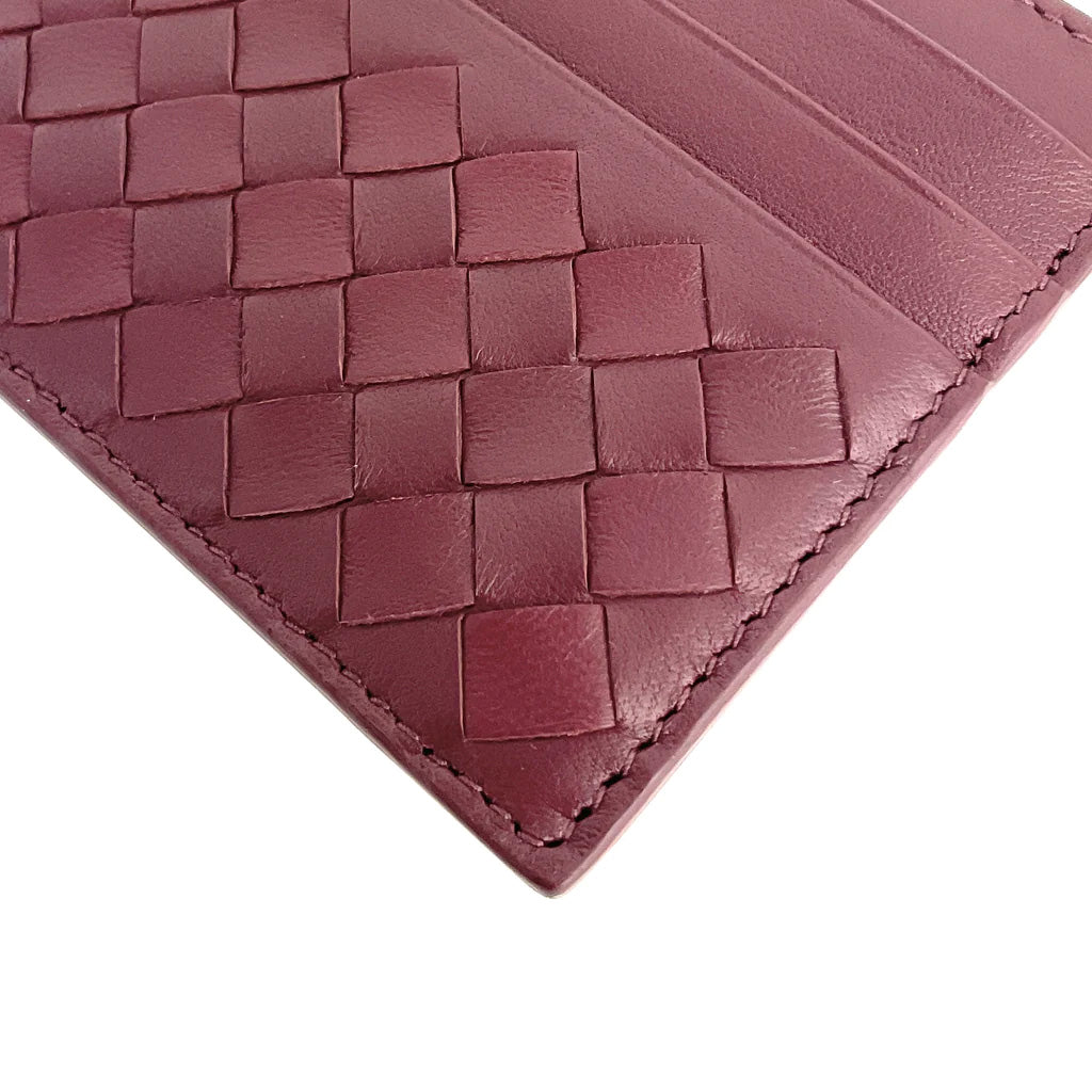 Bottega Veneta Dark Red Intrecciato Nappa Leather Card Holder Wallet for Men & Women - Perfect for Everyday Use, Travel, and Gift Giving