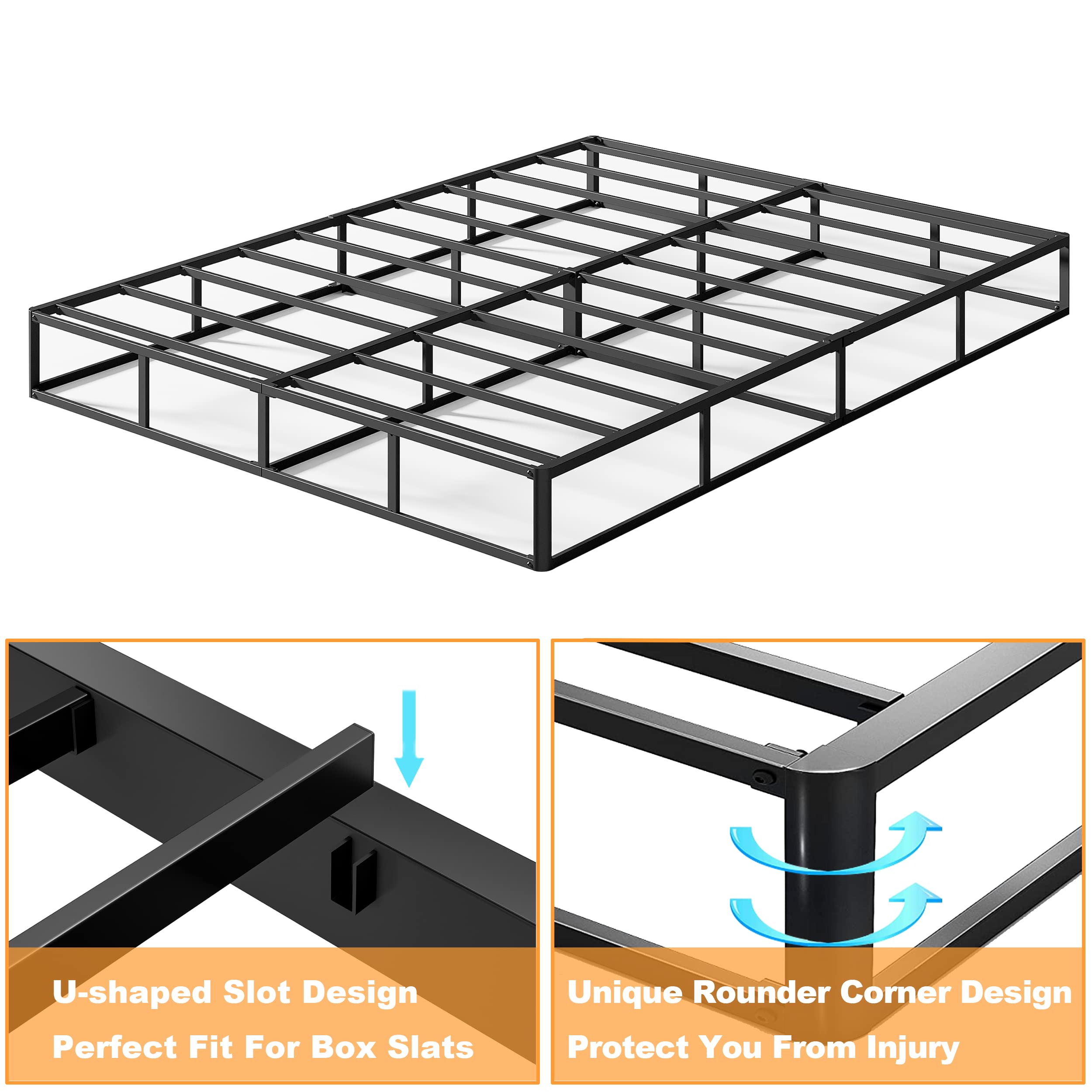 7 Inch Box Spring Queen Size - Heavy Duty Metal High Profile Mattress Foundation with Easy Clean Cover - Quiet, Non-Slip & Simple Assembly - Perfect for Bedroom, Guest Room & Dormitory Use