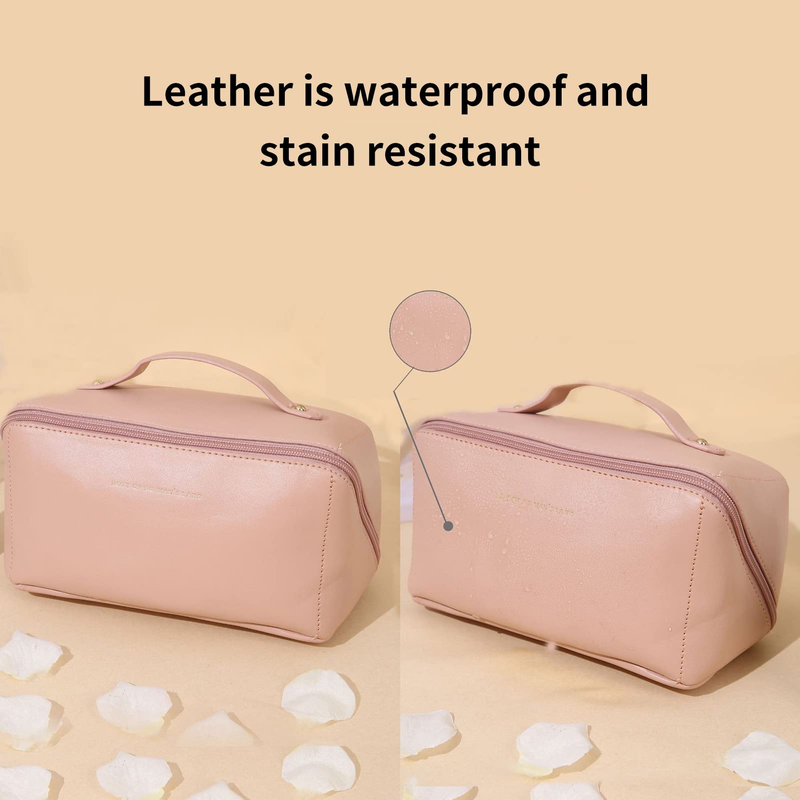 Large Capacity Travel Cosmetic Bag for Women - Portable Makeup Organizer with Handle & Divider, Pink Toiletry Pouch for Girls | Perfect for Vacation, Gym, Business Trips & Daily Essentials Storage