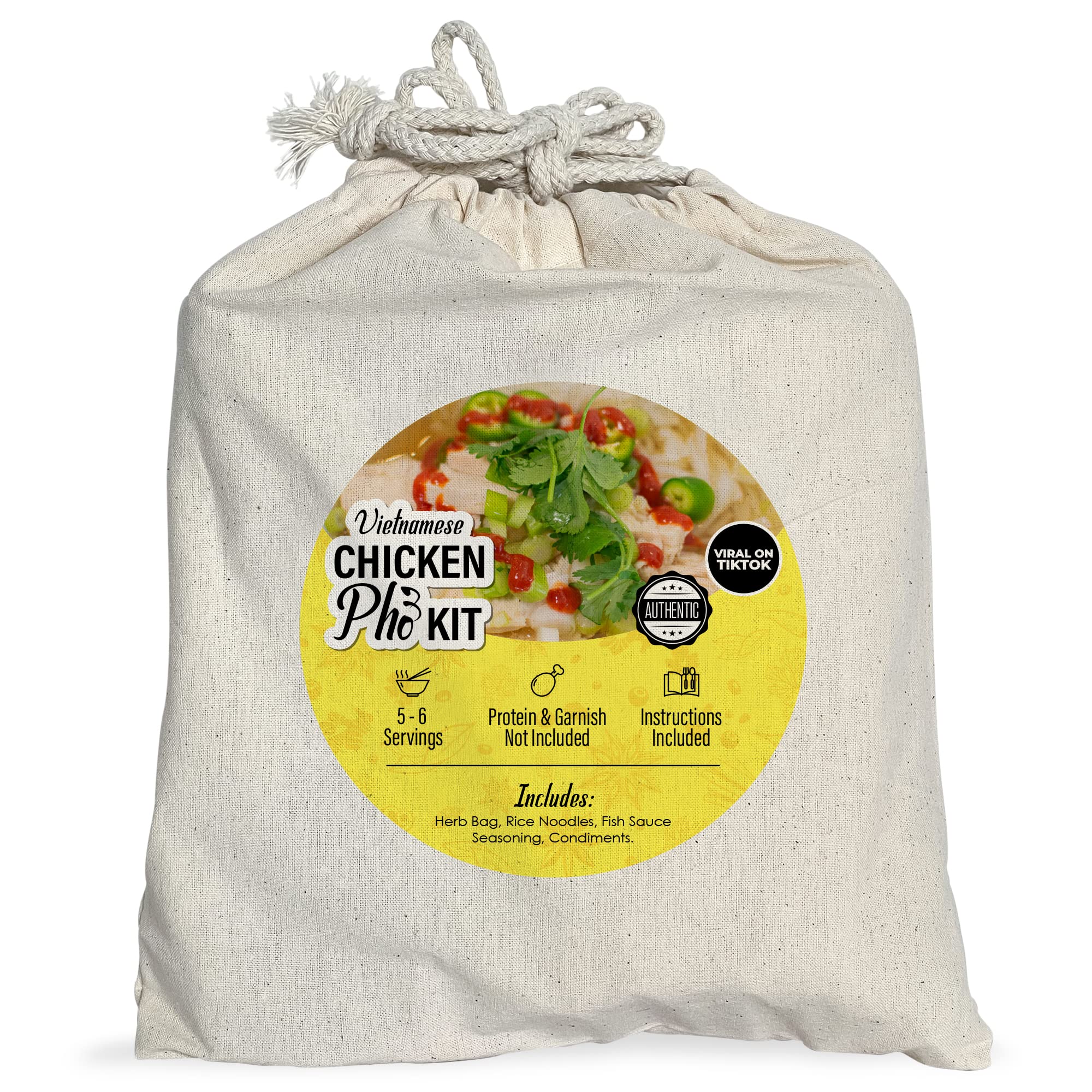 Authentic Vietnamese Pho Ga Kit - DIY Chicken Pho Broth with Herb Bag, Rice Noodles & Condiments (Protein & Garnish Not Included) - 5-6 Servings for Home Cooking & Family Meals