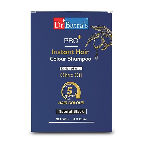 Dr Batra's PRO Instant Hair Color Shampoo - Natural Black with Olive Oil, Henna & Amla Extracts - 20ml for Smooth, Shiny Hair - Perfect for Quick Touch-Ups & At-Home Hair Coloring