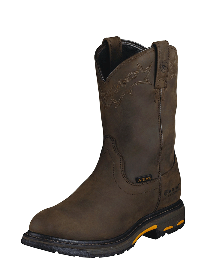 Ariat Men's WorkHog Waterproof Work Boots - Oil & Slip Resistant, Distressed Brown Leather - Ideal for Construction, Farming & Outdoor Work