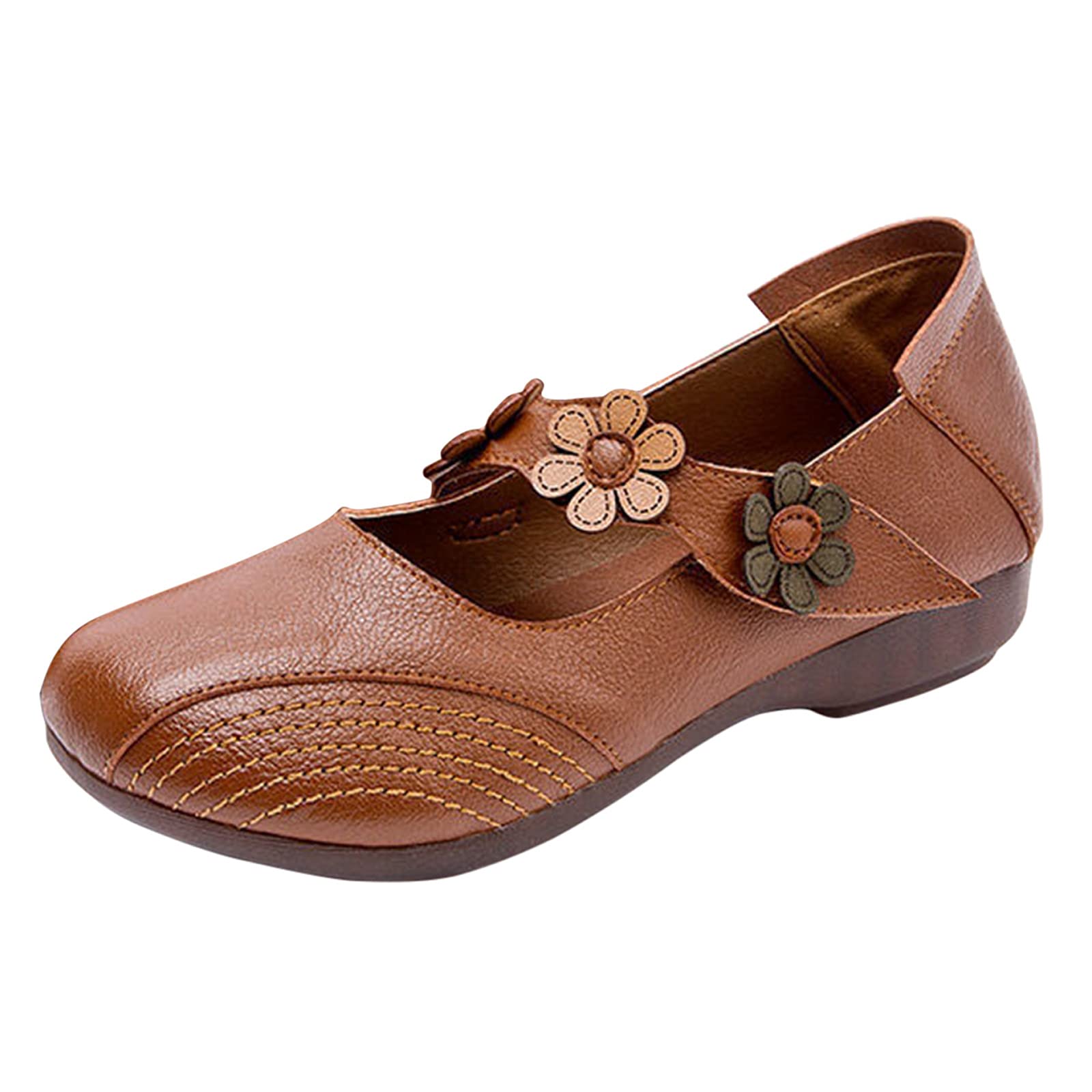 Women's Leather Slip-On Flats - Comfortable Casual Shoes for Everyday Wear (Brown, Size 8.5) | Perfect for Office, Travel & Walking