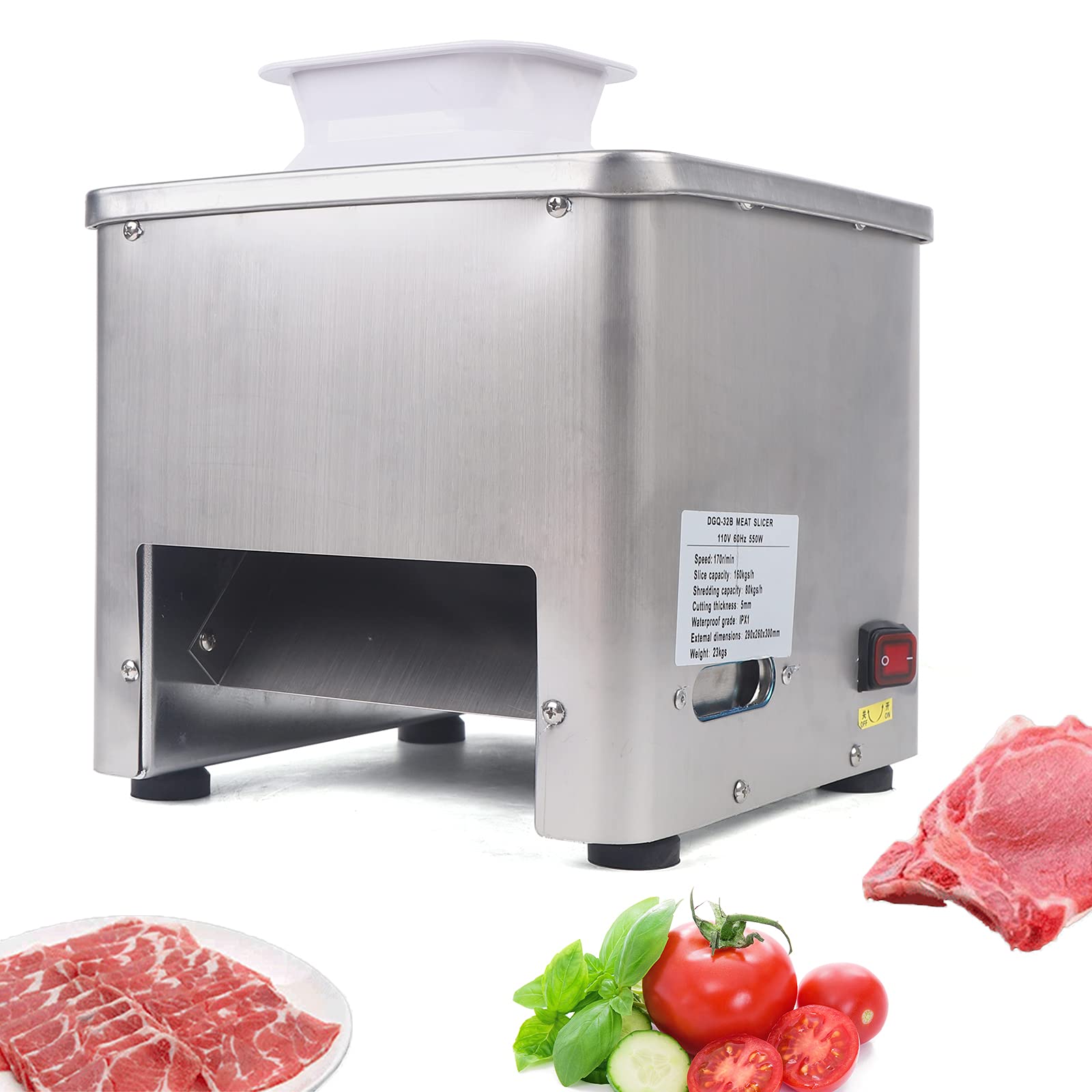 Commercial Meat Cutter Machine 110V - 8.5mm Stainless Steel Blade, 350lb/h Automatic Meat Slicer for Beef, Pork, Chicken - Cube, Strip & Shred Meat - Restaurant & Butcher Shop Food Processing Equipment - Perfect for Deli, BBQ & Meal Prep