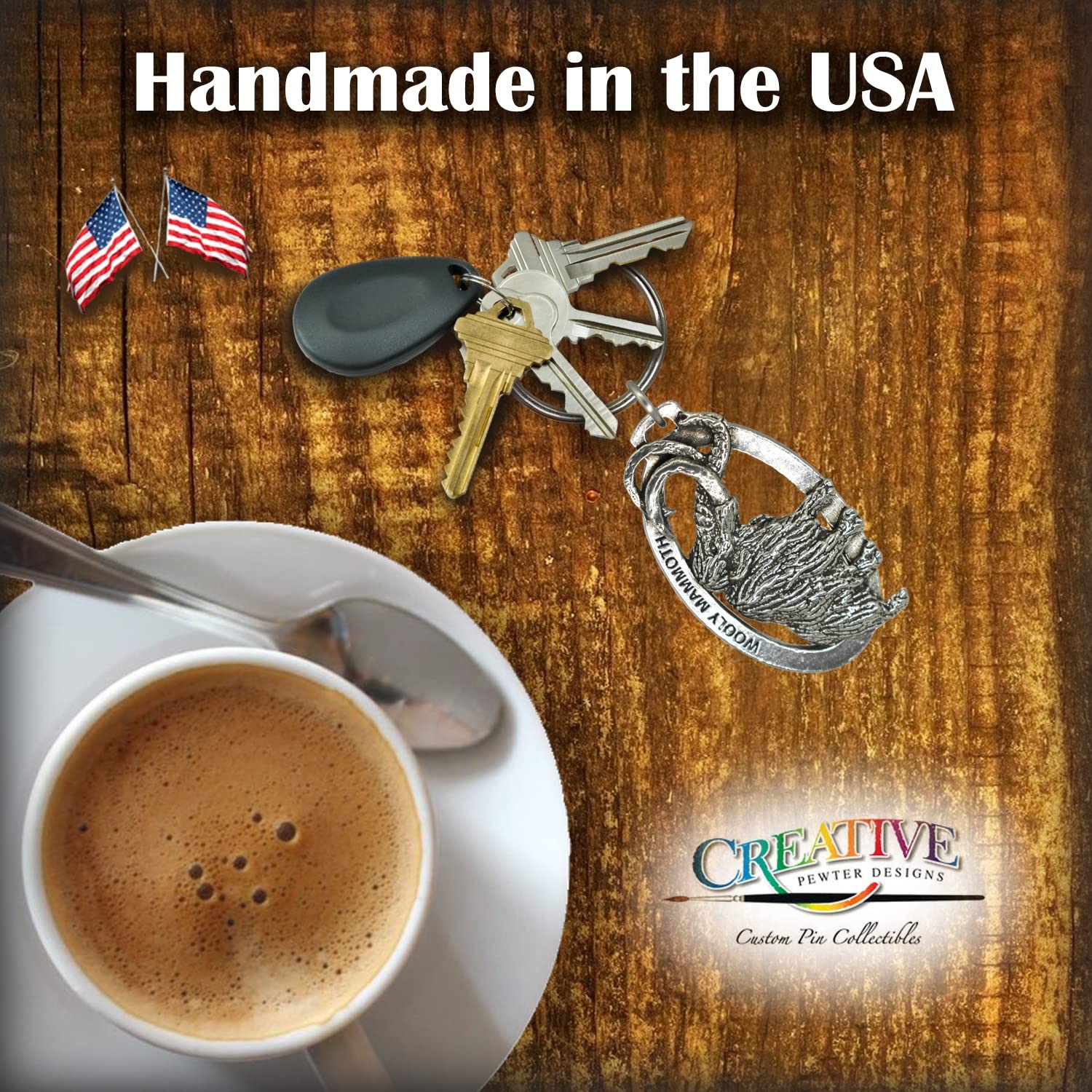 Handmade Pewter Wooly Mammoth Keychain - 2