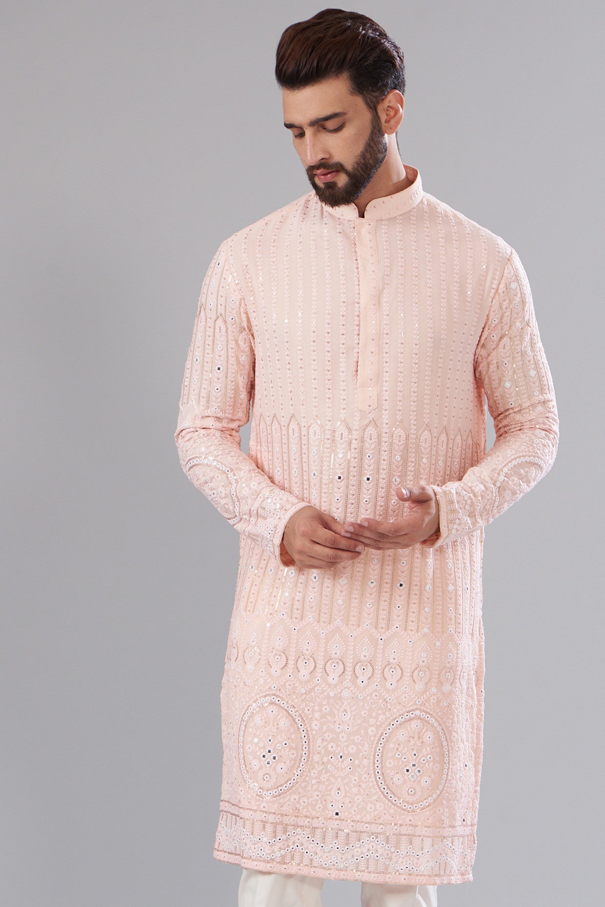 Elegant Powder Pink Chikankari Kurta for Women - Handcrafted Traditional Indian Embroidered Tunic - Perfect for Festivals, Weddings & Casual Wear