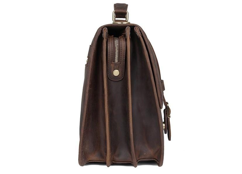 Premium Brown Genuine Leather Laptop Briefcase for Men - Large 15.6