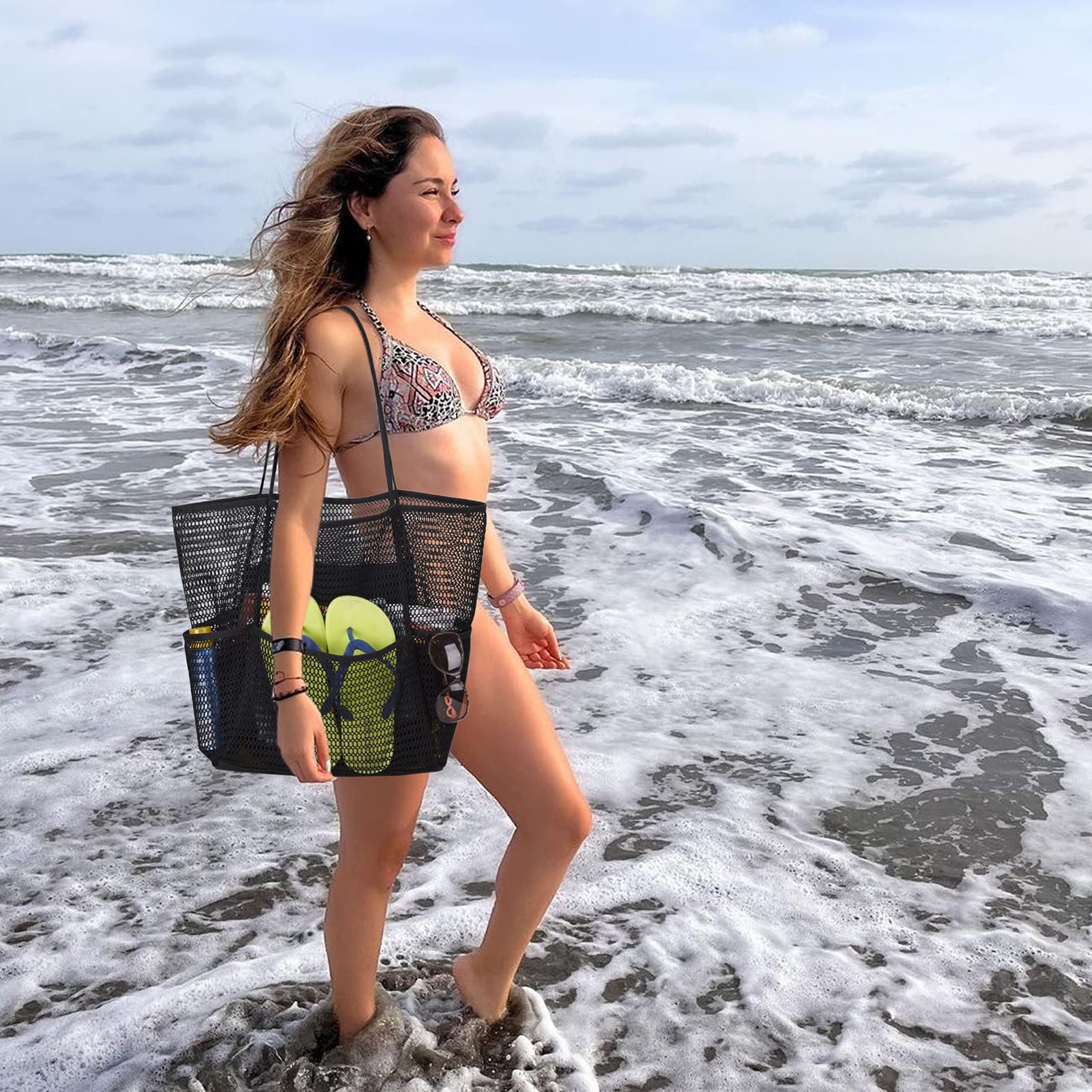 Stylish Mesh Beach Tote Bag for Women - Large Waterproof Travel & Pool Essentials Bag - Perfect for Vacation, Cruise, Family Outings & Summer Getaways
