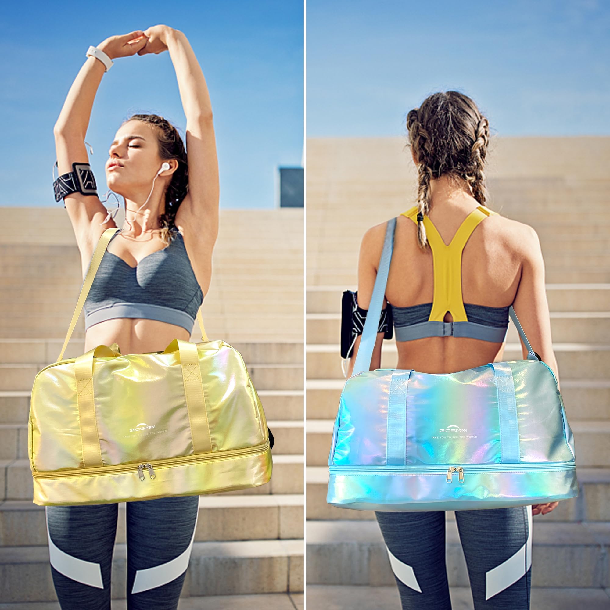 **Waterproof 40L Travel & Gym Duffel Bag for Women - Weekender Overnight Bag with Shoe & Wet Compartments - Perfect for Fitness, Weekend Trips & Travel (Yellow)**