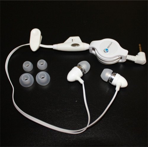 Noise Isolating Retractable Metal In-Ear Earbuds with Microphone - All White Hands-Free Headset for Amazon Kindle Keyboard 3G & Paperwhite - Perfect for Commuting, Studying, and Online Meetings