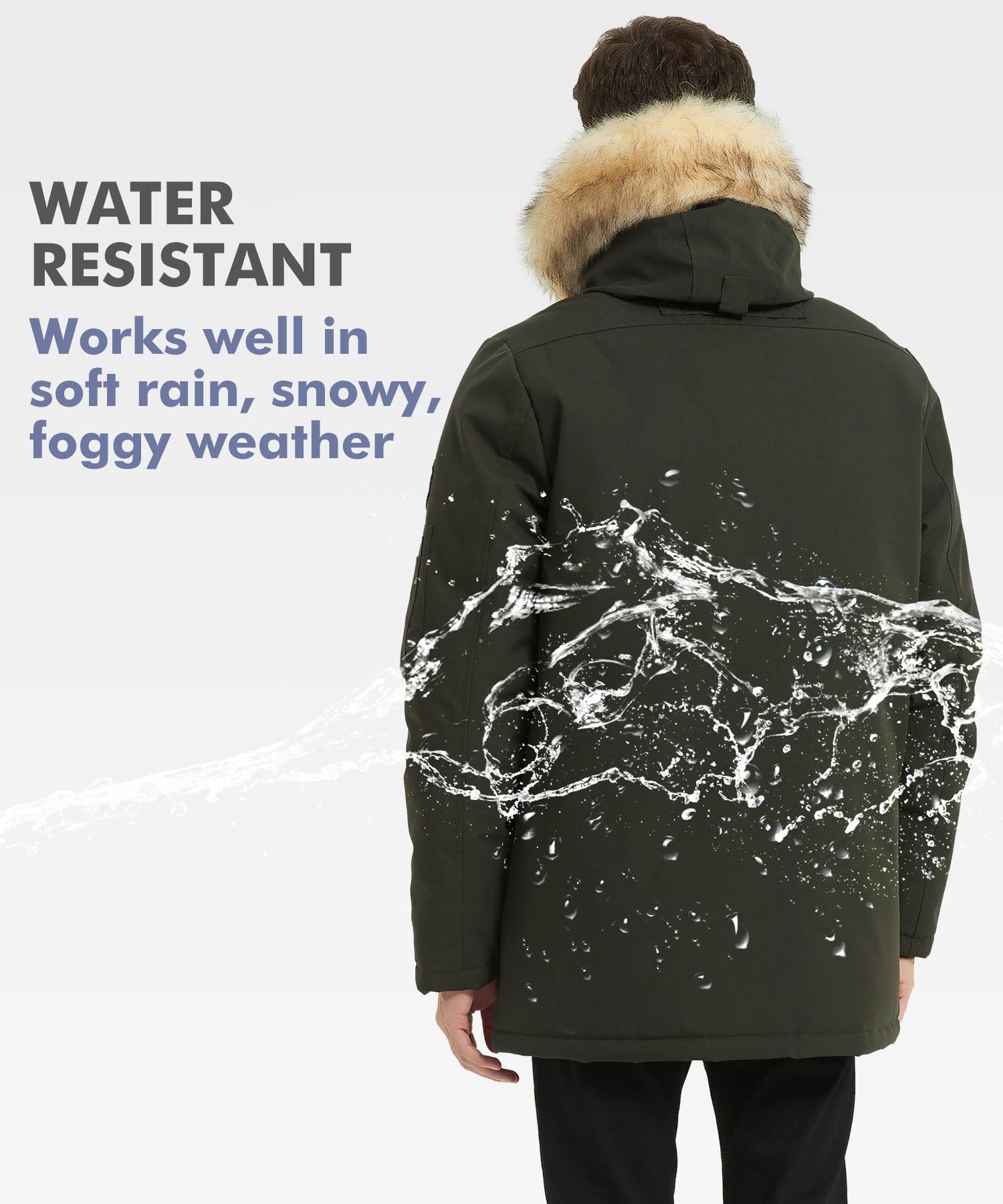 PUREMSX Men's Winter Jacket - Insulated Thick Warm Puffer Coat with Fur Hood | Waterproof Windproof Cold Weather Parka for Snowboarding, Skiing & Outdoor Activities