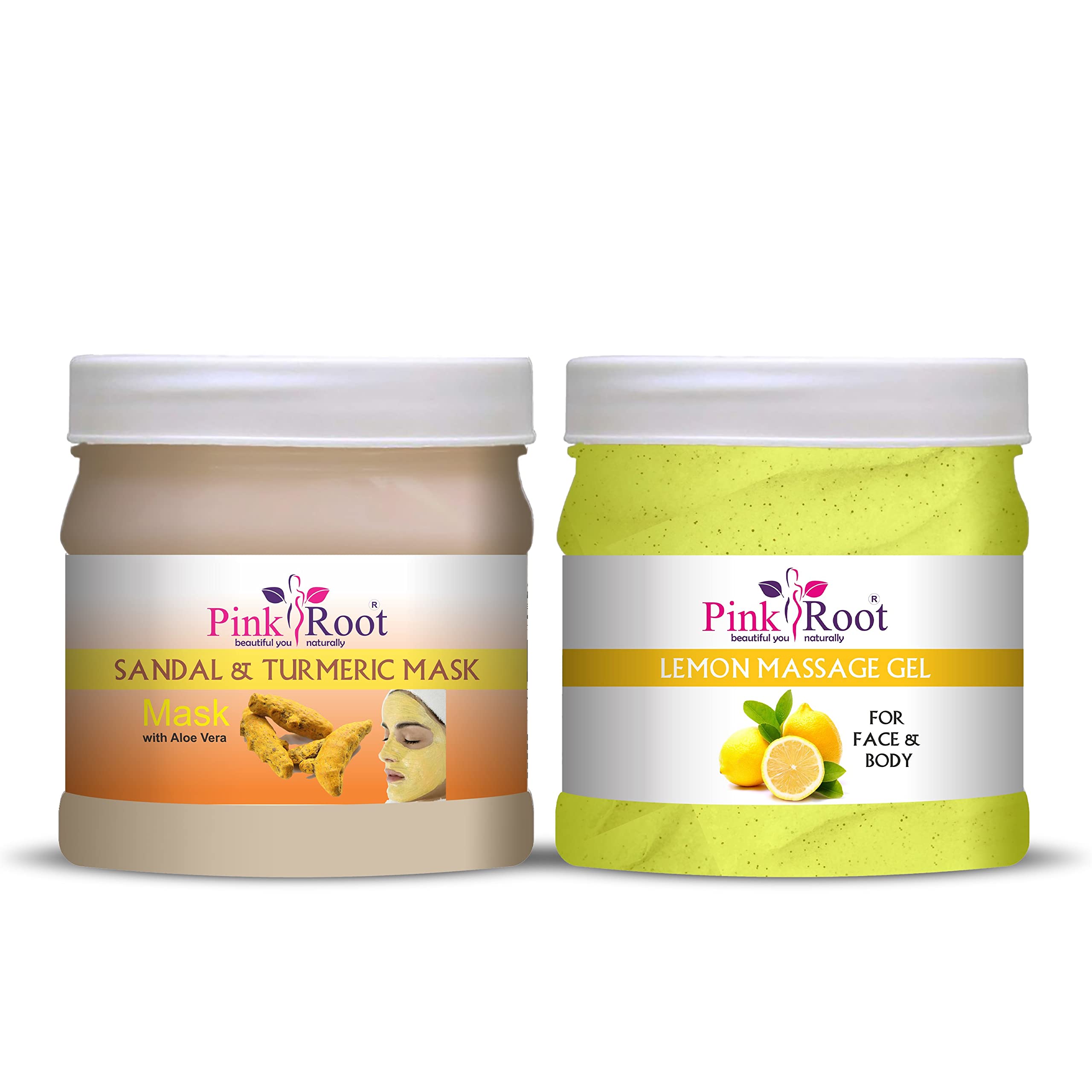 **Pink Root Lemon Massage Gel & Sandal Turmeric Mask Set - 500ml Each for Relaxation & Skin Brightening - Perfect for Spa, Home Massage & Skincare Routine**