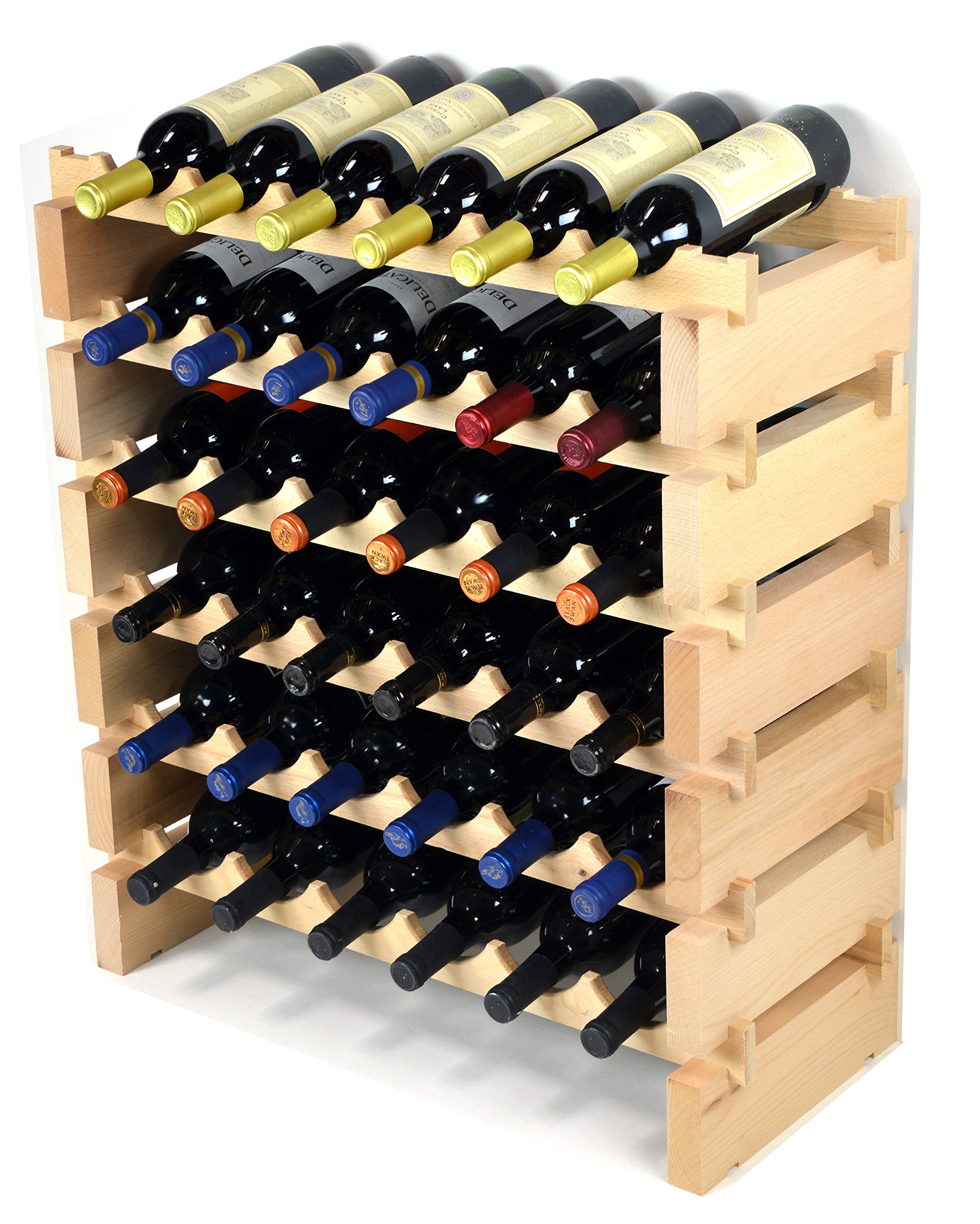 Modular Wine Rack - Beechwood Storage for 24-72 Bottles (6 Bottles Wide, 12 Rows) | New Improved Design (36 Bottle Capacity) | Perfect for Home Cellars, Wine Bars & Restaurant Storage
