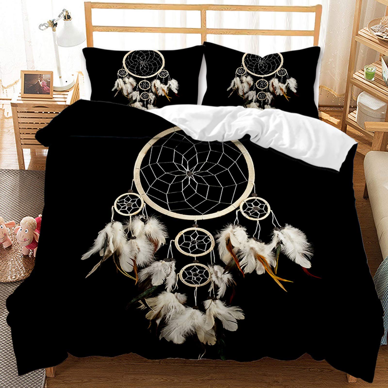 3D Printed Dream Catcher Quilt Cover Set with Zipper - Soft Microfiber Duvet Cover & 2 Pillowcases (King Size) for Bedroom Decor, Bohemian Style Home Decor, Gift for Women & Teens