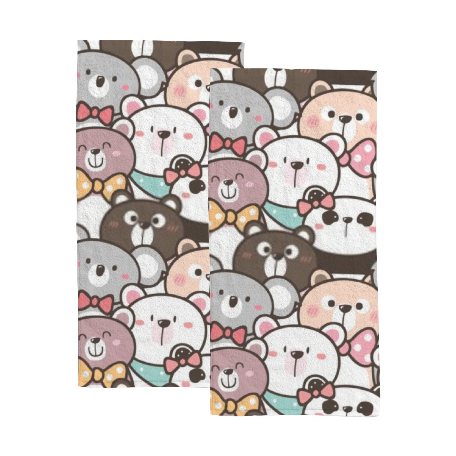 Kuizee Microfiber Hand Towel & Face Towel Set of 2 - Cartoon Bear Panda Koala Design for Kids, Quick-Dry, Highly Absorbent, Ultra Soft, 30x15 Inches - Perfect for Bathroom, Kitchen, Gym & Travel Use