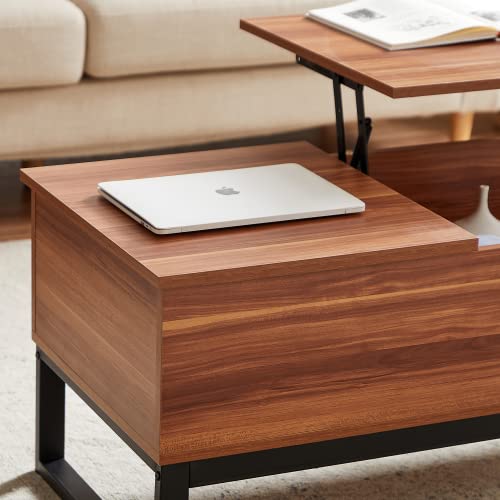 Lift Top Coffee Table - 15-Minute Quick Assembly, Multi-Functional Computer Desk with Wood Grain Finish & Sturdy Steel Legs, Spacious Storage, Adjustable Height - Perfect for Small Apartments, Home Office, and Living Room